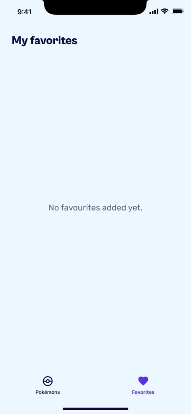 Empty favorite page where users can add their favorite pokemon