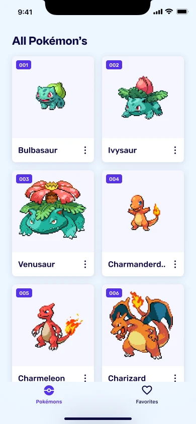 Homepage of the pokemon app