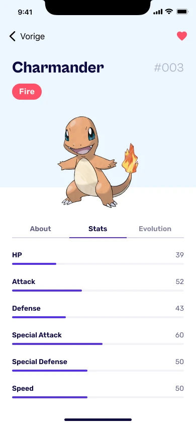 Page that describes the stats of the pokemon